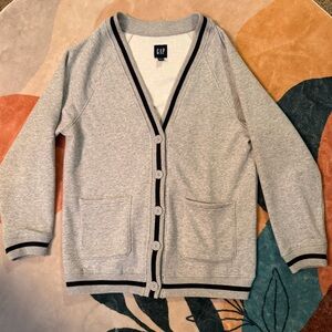 GAP Light Grey cardigan with navy blue trim